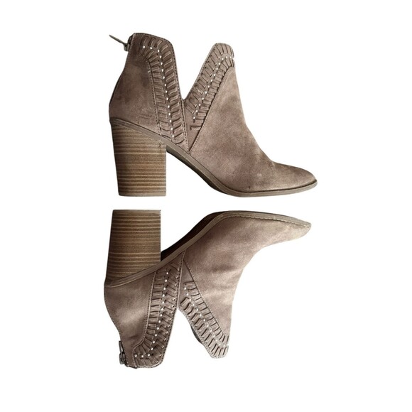 Womens Beige Suede Cutout Ankle Booties Block Heel, Report Sz 10 Studded Cowgirl - Picture 4 of 10